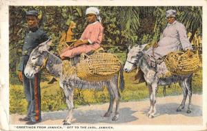 Jamaica Police Officer Off to the Jaol Women on Donkeys Postcard JE229350