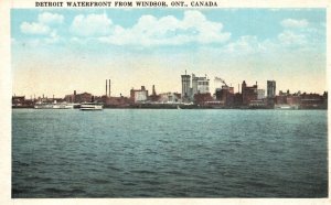 Vintage Postcard 1920's Detroit Waterfront From Windsor Ontario Canada CAN