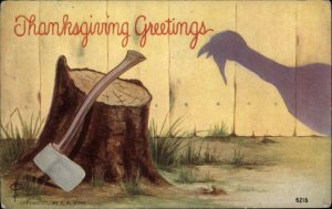 A/S CFL Thanksgiving Turkey Silhouette and Hatchet c1910 Vintage Postcard