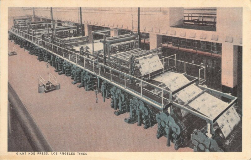 Giant Hoe Super Production Press Los Angeles Times CA California Unused Postcard