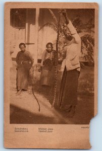 Indonesia Postcard Lady Holding Sawasnake Central Java c1910 Antique Posted