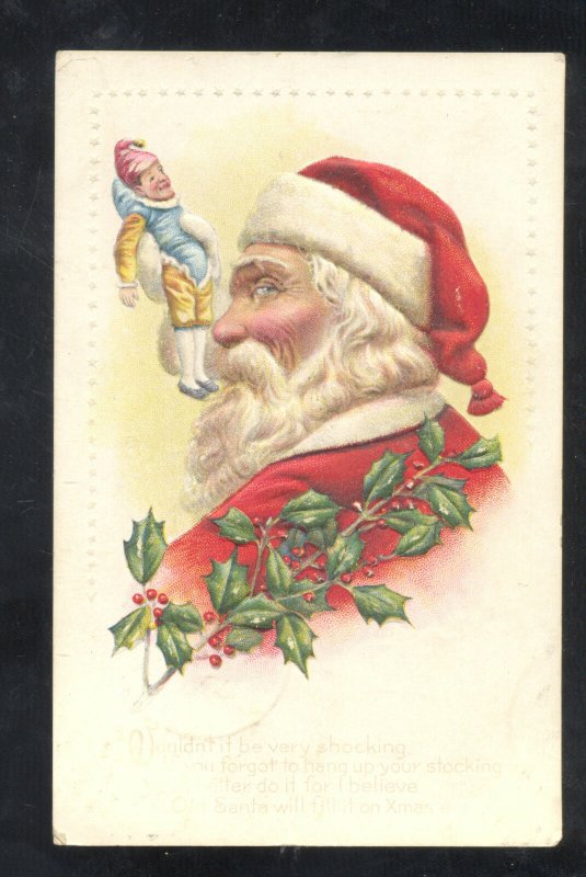 VICTORIAN SANTA CLAUD CHRISTMAS WITH DOLL VINTAGE POSTCARD FREEPORT OHIO