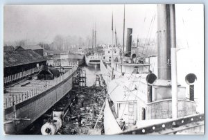 1940 Michigan MI Postcard McLouth Shipyard Marine City Looking North Belle River