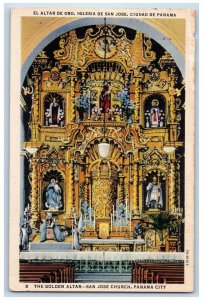 1938 The Golden Altar San Jose Church Interior Panama City Canal CancelPostcard