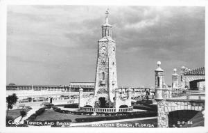 Boardwalk Clock Tower 1940s Daytona Beach Florida RPPC real photo postcard 9944