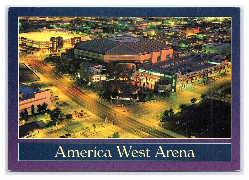 America West Arena Phoenix Arizona Postcard Continental Aerial Night View Card