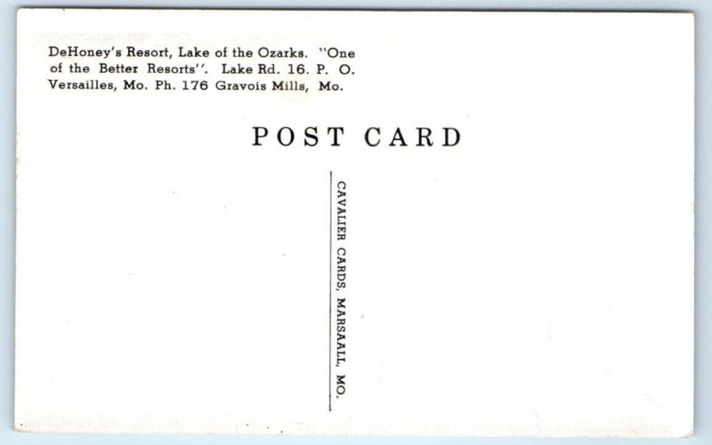 VERSAILLES, MO Missouri ~Roadside DeHONEY'S RESORT Morgan County c1940s Postcard