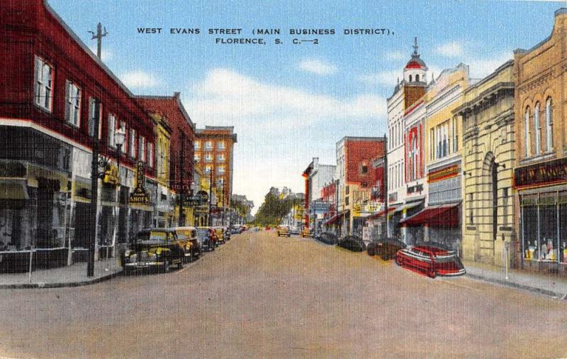 West Evans St. Florence South Carolina Antique Postcard L542