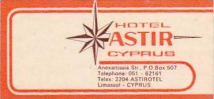 CYPRUS LIMASSOL HOTEL ASTIR VINTAGE LUGGAGE LABEL