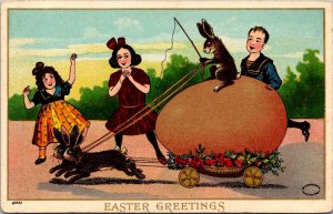 Easter Greetings With Rabbit Riding Large Egg
