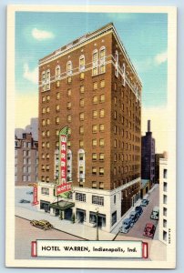 Indianapolis Indiana Postcard Hotel Warren Aerial View Building Classic Car 1940