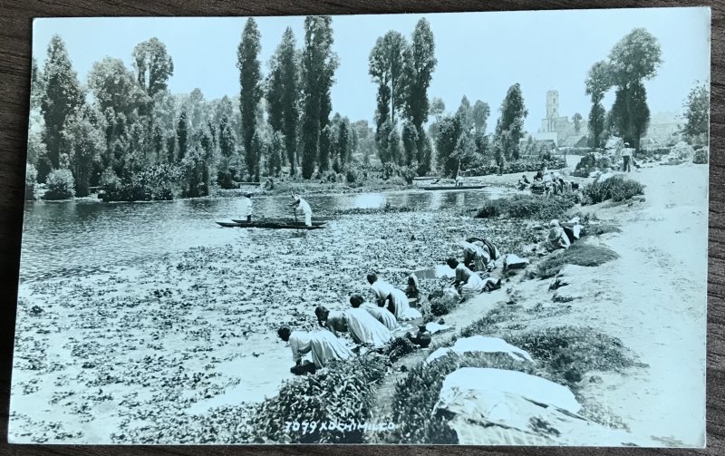 Postcard Used “Xochimilco” Washing Clothes Mexico Real Photo 1935? L31