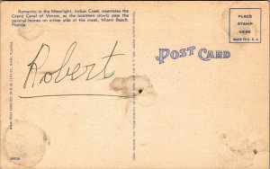 Vtg 1940s Winding Indian Creek Cigar Boats Miami Beach Florida FL Linen Postcard