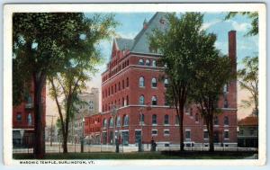 BURLINGTON, Vermont  VT   MASONIC TEMPLE   ca 1920s  Postcard