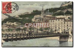 Old Postcard Suspension Bridge on & # 39Isere and the Quai Perriere Grenoble