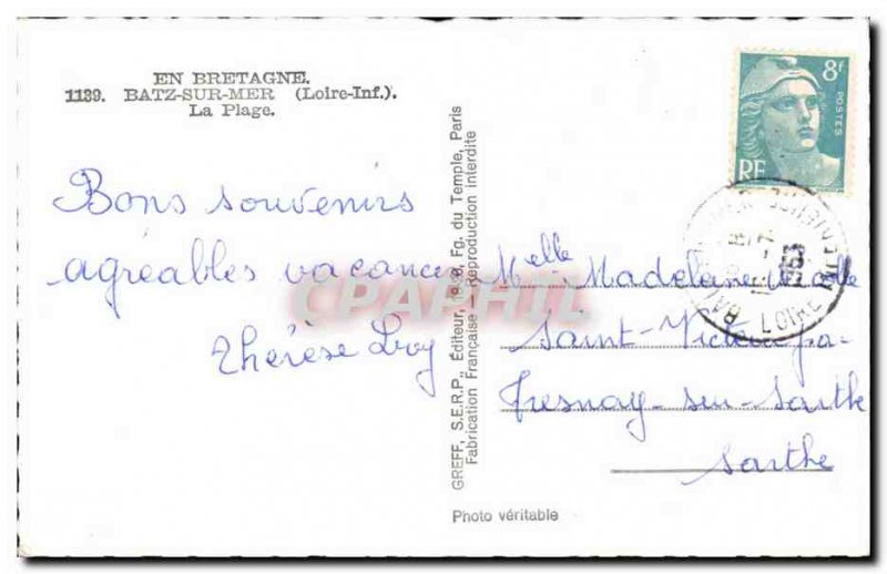 Old Postcard Batz sur Mer Beach