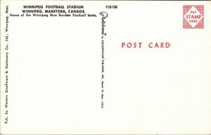 Vtg Winnipeg Football Stadium Blue Bomber Manitoba Canada 1950s Postcard