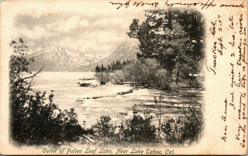 Private Mailing Card CA Outlet of Fallen Leaf Lake Near Lake Tahoe RARE 1904 A11