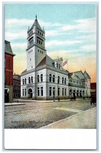 c1905's Post Office Building Worcester Massachusetts MA Posted Antique Postcard