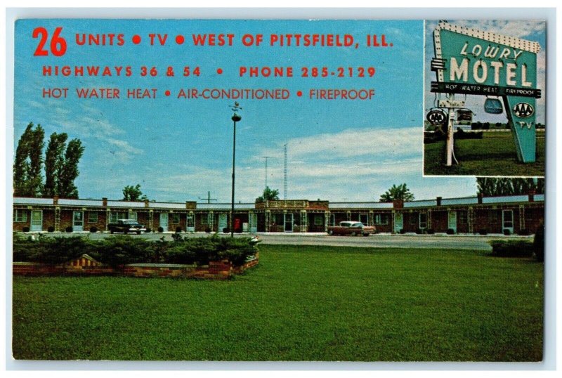 1960 Lowry Motel Exterior Building West Pittsfield Illinois IL Vintage Postcard