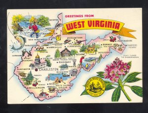 GREETINGS FROM WEST VIRGINIA STATE MAP POSTCARD