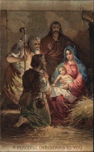 Christmas Jesus Mary Manger Scene WOVEN SILK c1910 Postcard