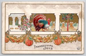 Thanksgiving Joys Turkey  Gourd Swag Postcard K29