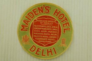 1920's Maiden's Hotel Delhi Luggage Label Vintage Original E33 