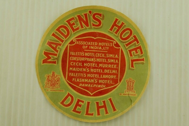 1920's Maiden's Hotel Delhi Luggage Label Vintage Original E33 