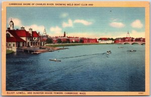 Charles River Shore Cambridge Massachusetts MA Showing Weld Boat Club Postcard