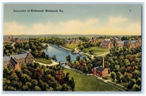 c1940's University Of Richmond Aerial View Lake Richmond Virginia VA Postcard