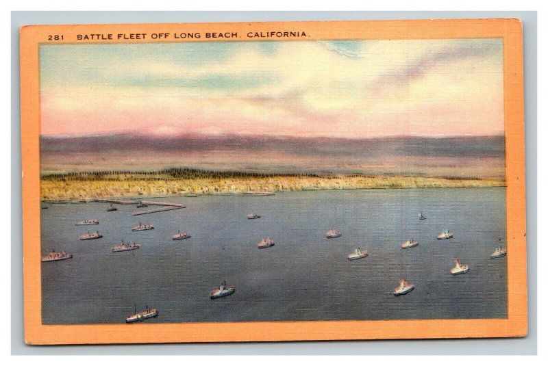 Vintage 1940's Postcard WW2 US Navy Battle Fleet Coast of Long Beach California