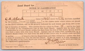 K47/ Logan Ohio Postcard 1918 Hocking County War Department Classification 54