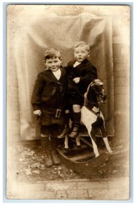 c1910's Little Boy Rocking Horse Toy England UK RPPC Photo Antique Postcard