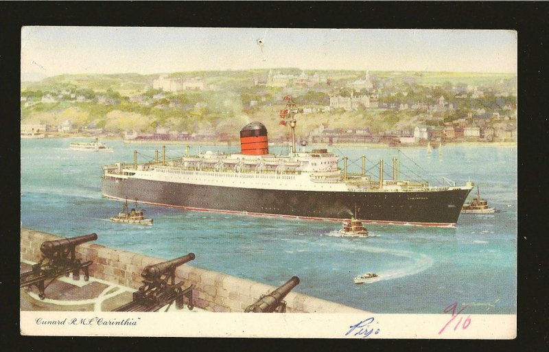 Vintage Cunard RMS Carinthia Printed in England Color Postcard