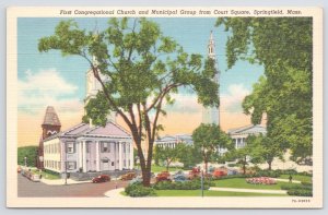 Linen~1st Congregational Church & Municipal Group Springfield MA~Vintage Postcar