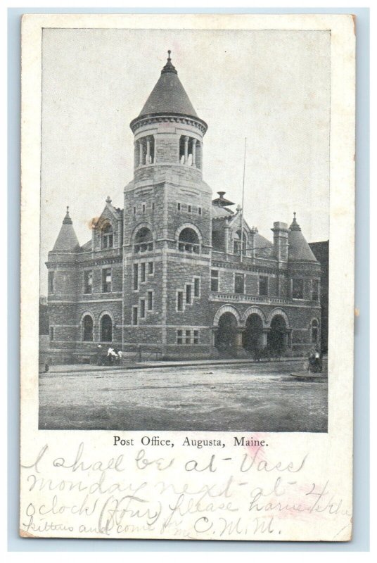 1905 Street View Of Post Office Building Augusta Maine ME Posted Postcard 