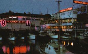 Vintage Postcard Night Scene Fisherman's Wharf Grotto Fishing Fleet California