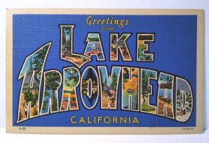 Greetings From Lake Arrowhead California Large Letter Linen Postcard Curt Teich