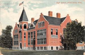 B46/ Portage Wisconsin Wi Postcard c1910 High School Building