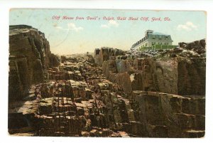 ME - York. Bald Head Cliff, Cliff House from Devil's Pulpit (damage)