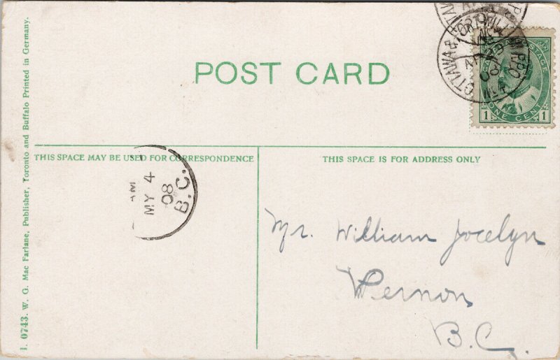 Fort William Ontario CPR Elevator Macfarlane c1908 RPO Cancel Postcard E82
