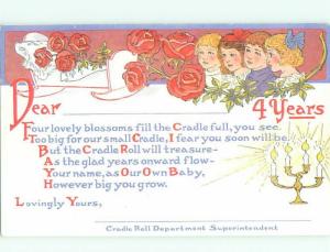 Pre-Linen BIRTHDAY POSTCARD FOR FOUR YEARS OLD AC2093