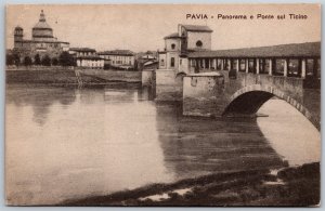 Vtg Pavia Italy Panorama e Ponte sul Ticino 1910s Old View Postcard