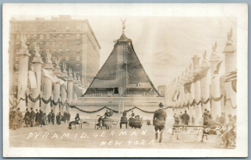 NEW YORK NY GERMAN WAR TROPHYS PYRAMID ANTIQUE REAL PHOTO POSTCARD RPPC