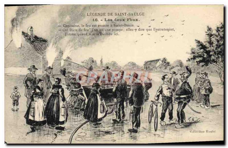 Old Postcard Firefighters Legend of Saint Saulge the crossfire