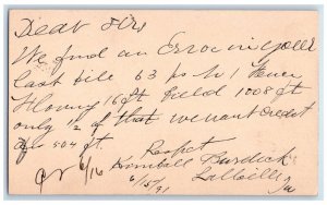 1891 Errors Found Lumber Credit Lamoille Iowa IA Clinton IA Postal Card 