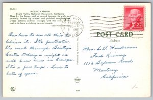 Death Valley National Monument California Mosaic Canyon Chrome Cancel Postcard