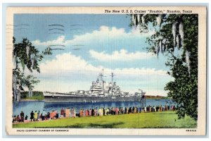 1947 The New USS Cruiser Houston War Ship View Houston Texas TX  Posted Postcard