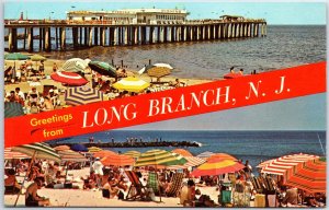 VINTAGE POSTCARD DOUBLE VIEW FISHING PIER BEACH SCENES AT LONG BRANCH NJ (1974)